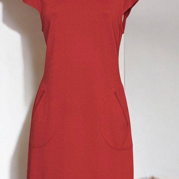 Yoana Baraschi Anthro Red Bodycon Dress Career Party Pockets Cap Sleeve Size 6 - Picture 6 of 10